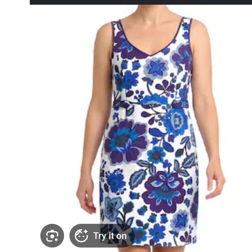 Boden Blue Purple Floral Cotton Sleeveless V-Neck Shift Dress US 10L UK 14L